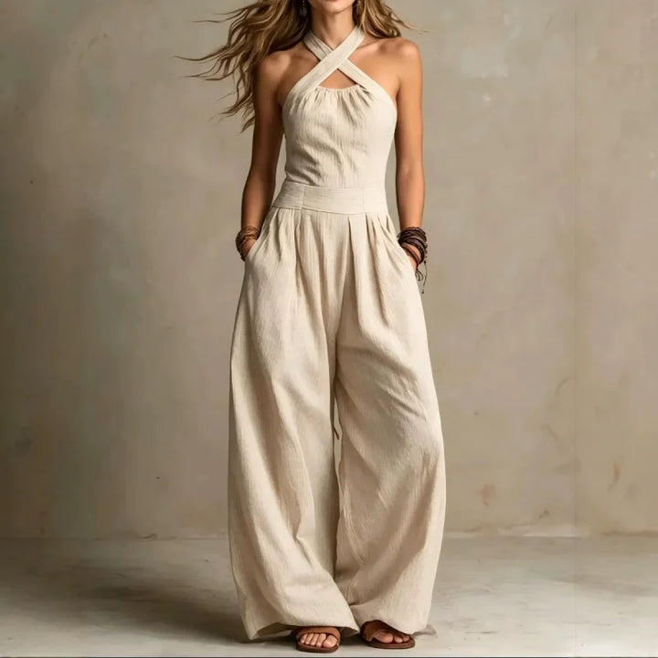 Valentina | Dames Jumpsuit Zomer Halter Criss-Cross Wide-Leg Boho Mouwloos