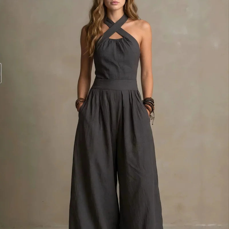 Valentina | Dames Jumpsuit Zomer Halter Criss-Cross Wide-Leg Boho Mouwloos