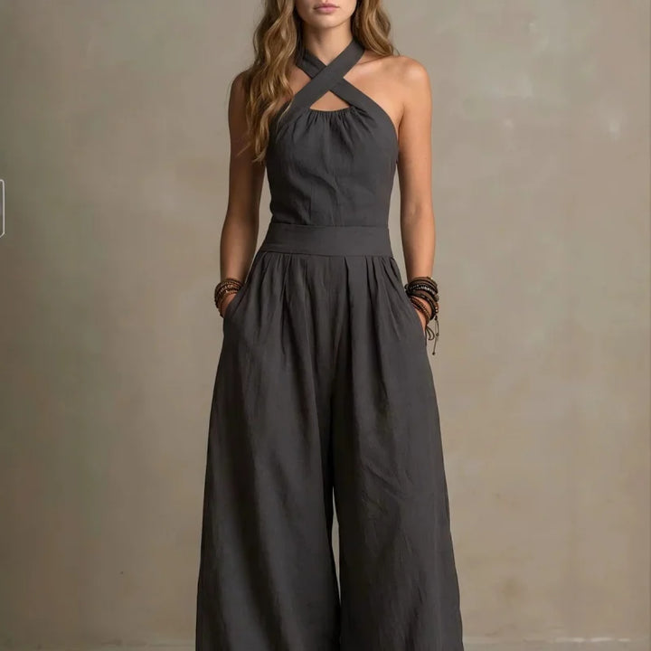Valentina | Dames Jumpsuit Zomer Halter Criss-Cross Wide-Leg Boho Mouwloos