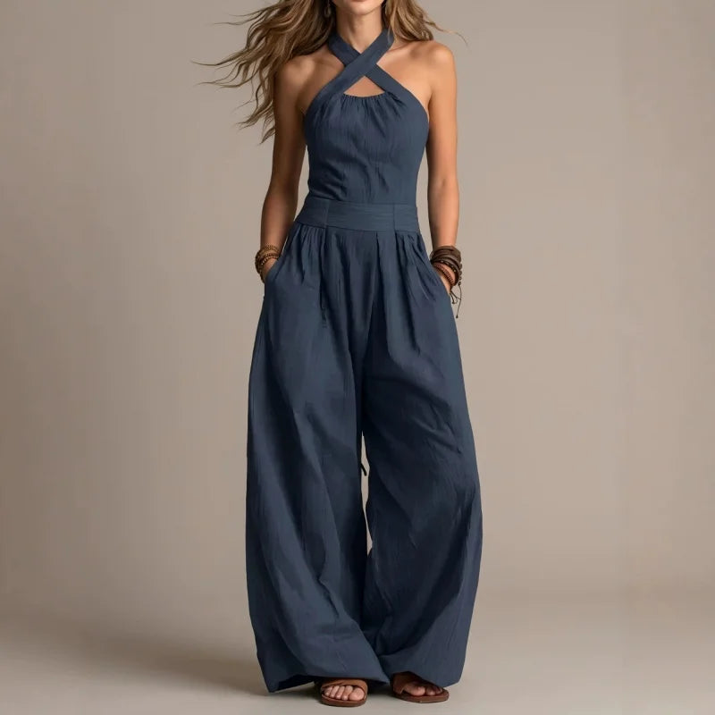 Valentina | Dames Jumpsuit Zomer Halter Criss-Cross Wide-Leg Boho Mouwloos