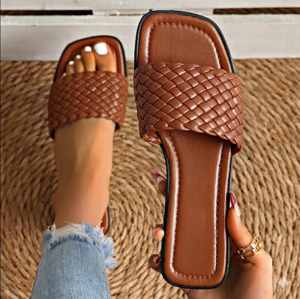 Vera | Dames Sandalen Plat Gevlochten Band Zomer Slippers