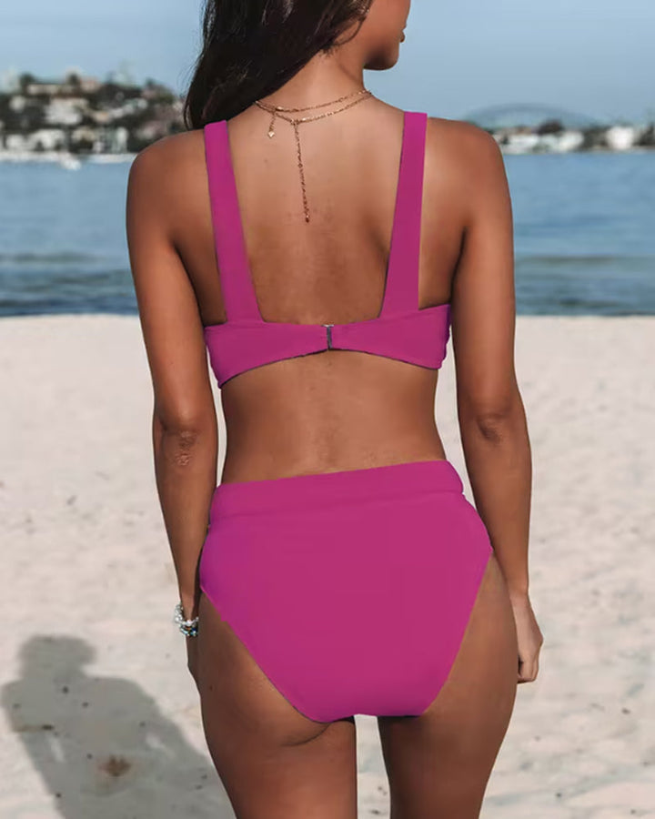Vera | Dames Bikini Hoge Taille Wrap V hals Effen Strand