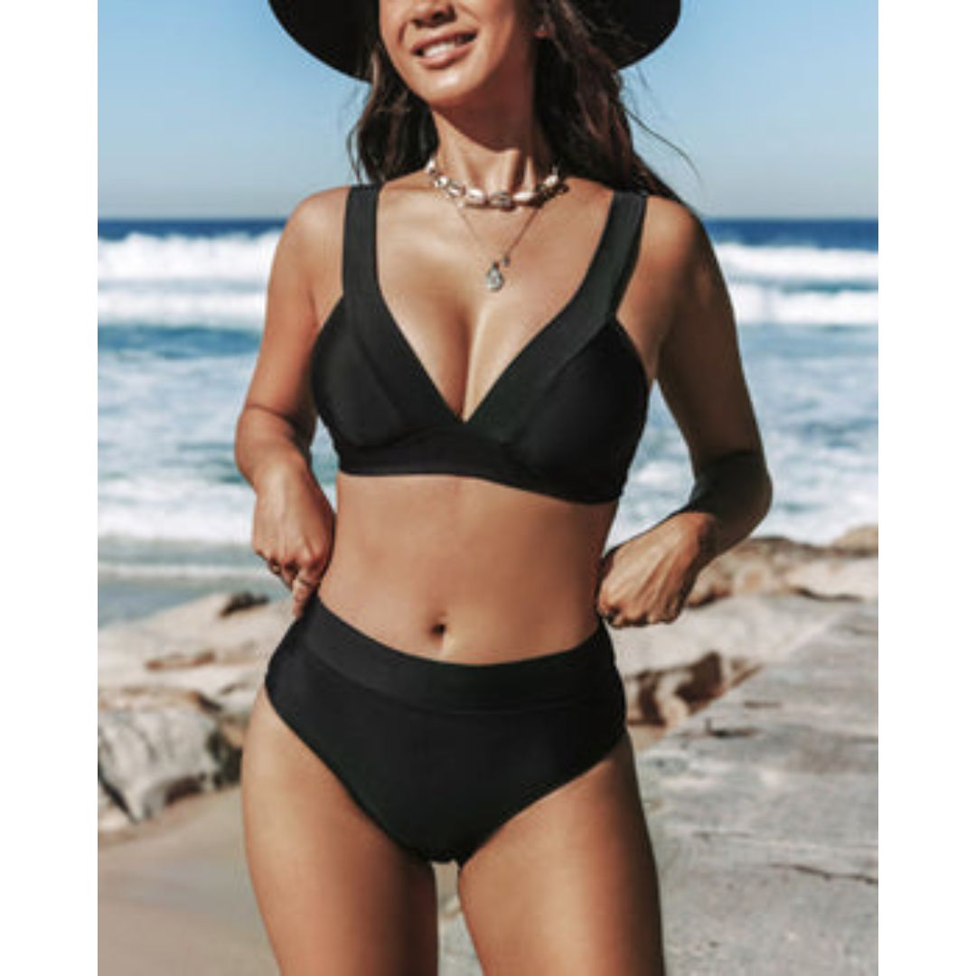 Vera | Dames Bikini Hoge Taille Wrap V hals Effen Strand