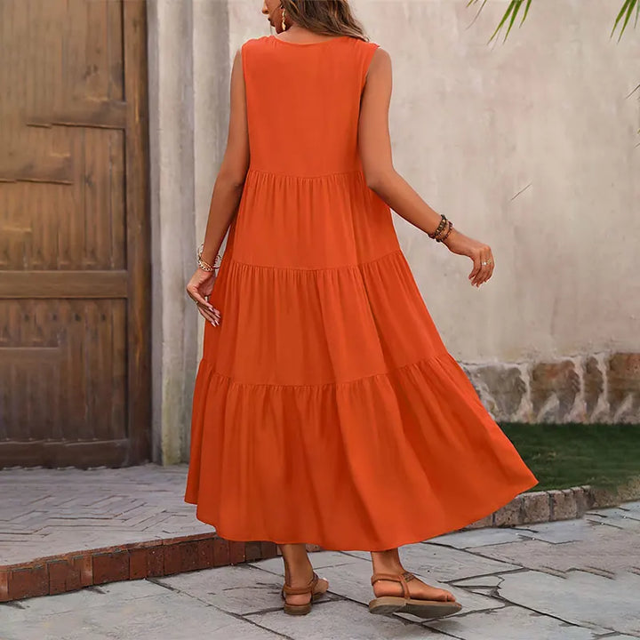 Yasmine | Dames Maxi Jurk Zomer Mouwloos Gelaagd V-hals Casual