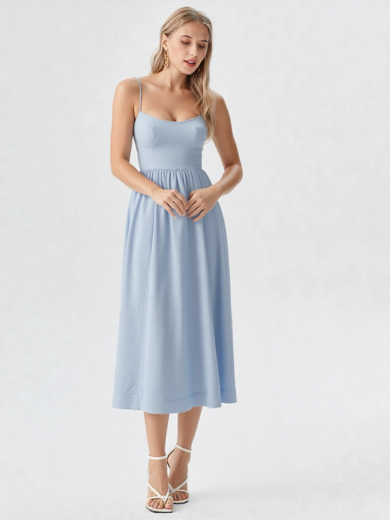 Midi Ascot Jurk – A-lijn, U-hals, Hoge Taille