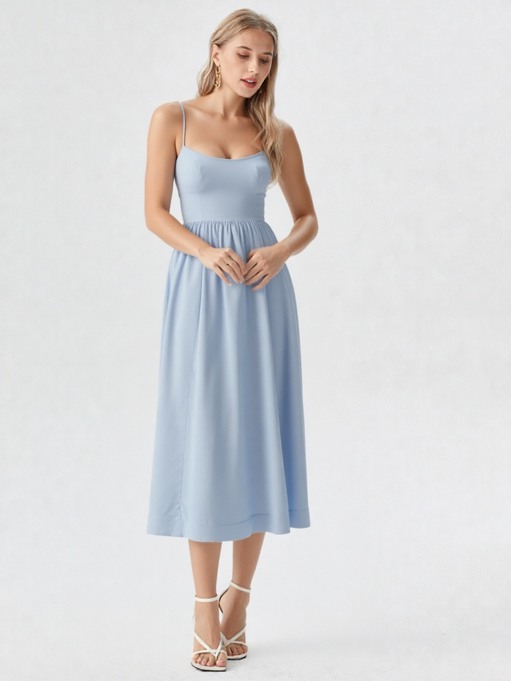 Midi Ascot Jurk – A-lijn, U-hals, Hoge Taille