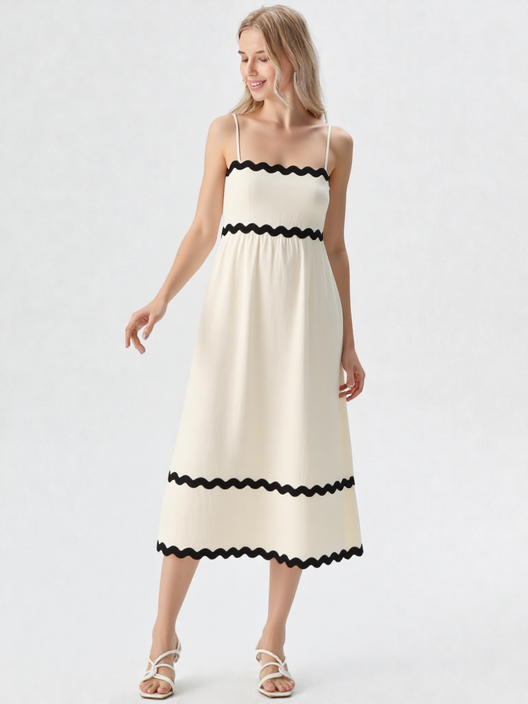 Spaghetti Bandjes Jurk – Wijde Rok, Midi, Statement Silhouet