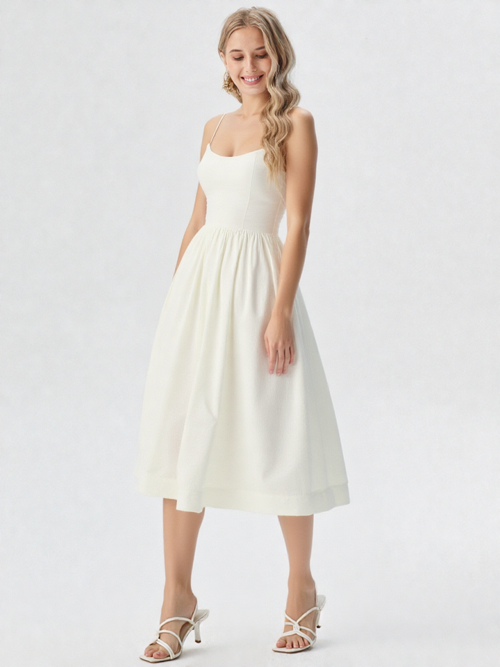 Midi Ascot Jurk – A-lijn, U-hals, Hoge Taille